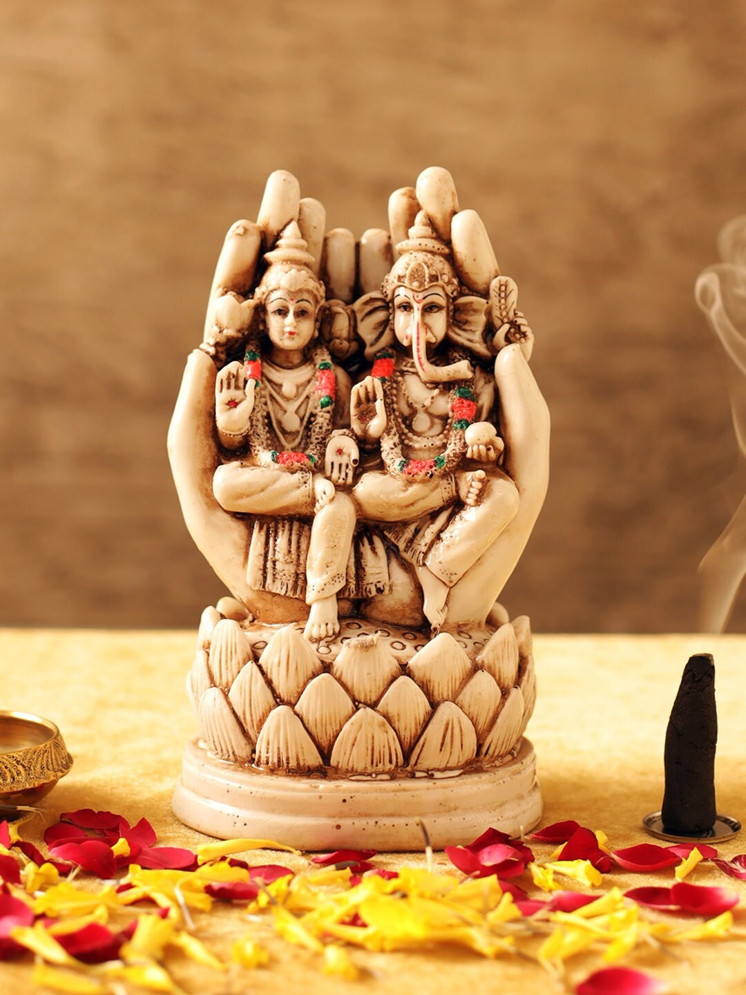 

TIED RIBBONS Off-White & Brown Polyresin Goddess Lakshmi & Lord Ganesha Showpiece