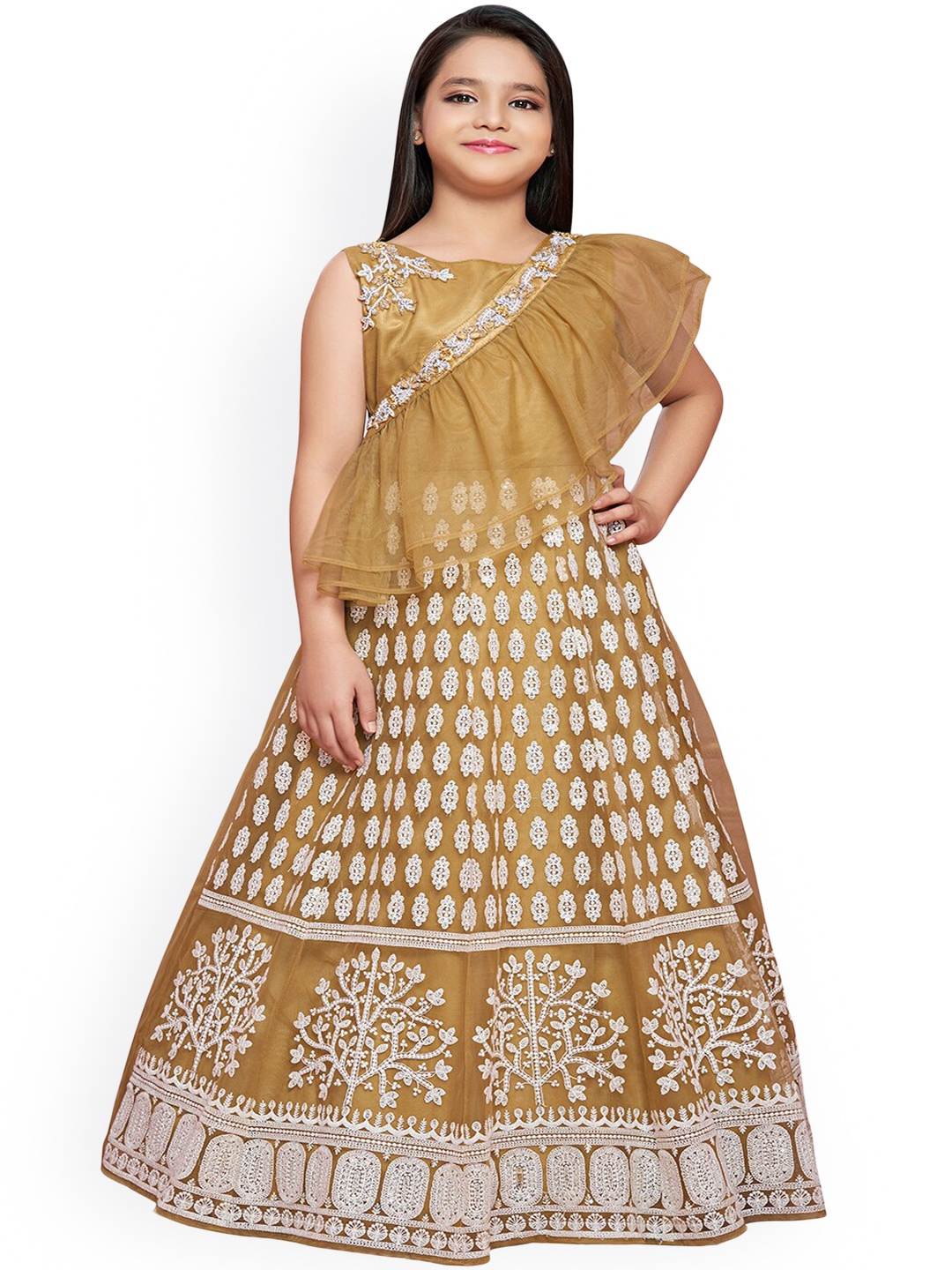 

BETTY Girls Embellished Maxi Dress with Frill Detail, Gold