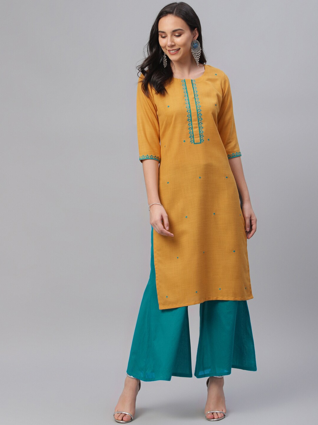 

Libas Women Yellow Embroidered Straight Kurta