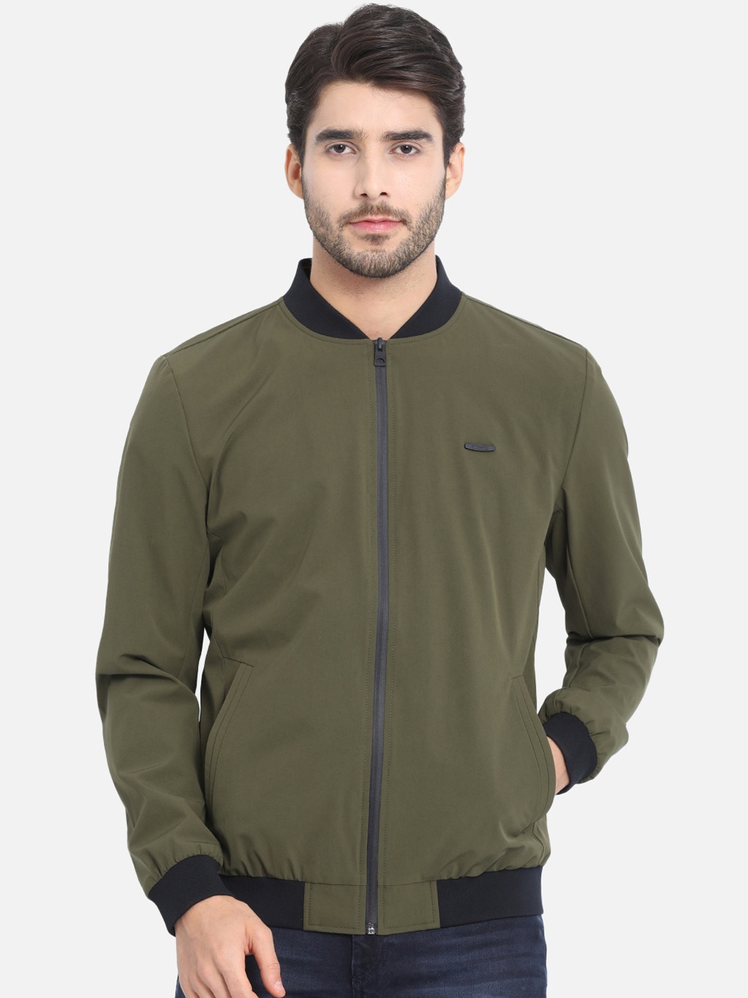 

t-base Men Olive Green Solid Lightweight Bomber