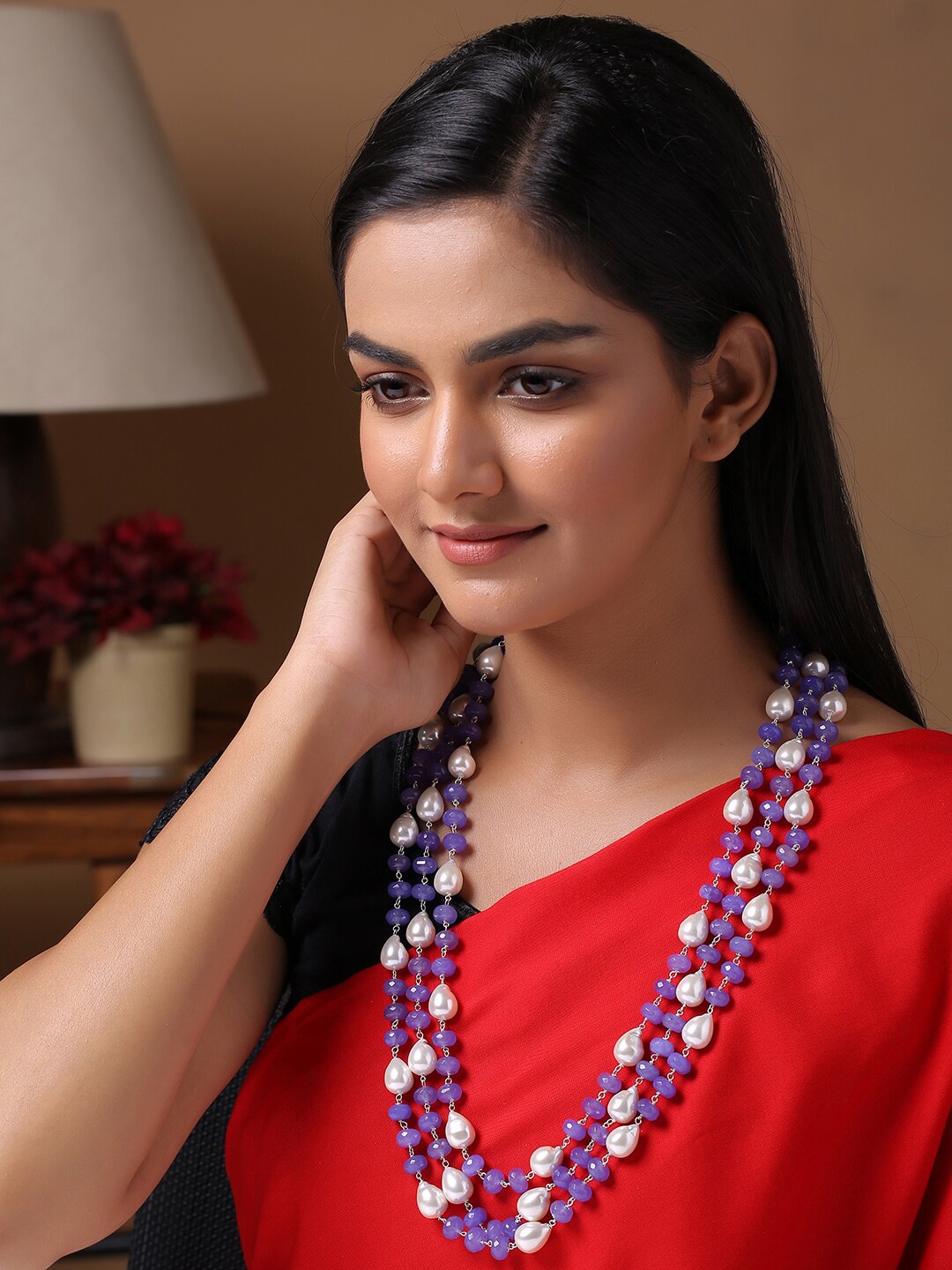 

Shoshaa Purple & White Ethnic Quartz Statement Multistrand Necklace