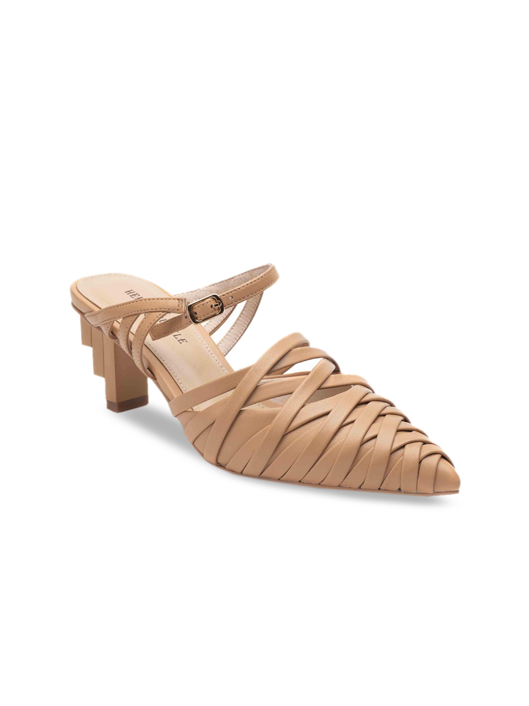 

Heel & Buckle London Women Beige Solid Leather Block Heels
