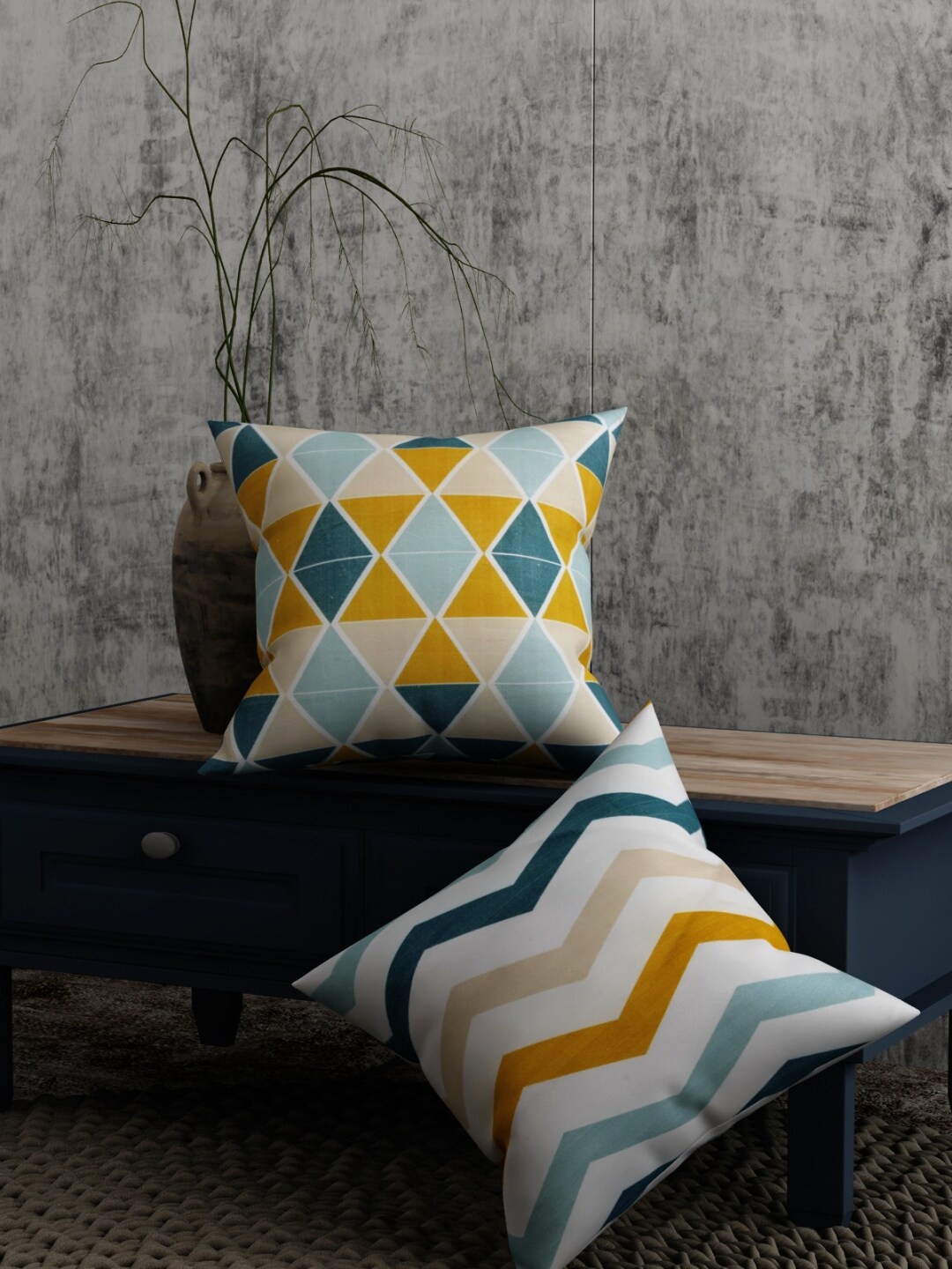 

EverHOME Multicoloured Set of 2 Geometric Square Cushion Covers, Multi