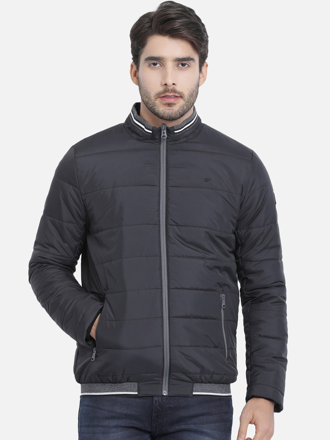 t-base Men Black Solid Lightweight Bomber Jacket