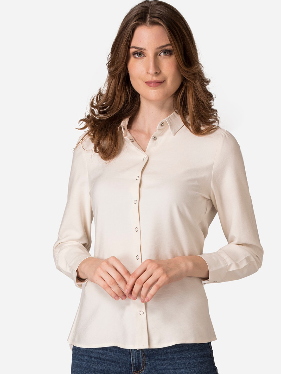

Mode by Red Tape Women Off-White Regular Fit Solid Casual Shirt