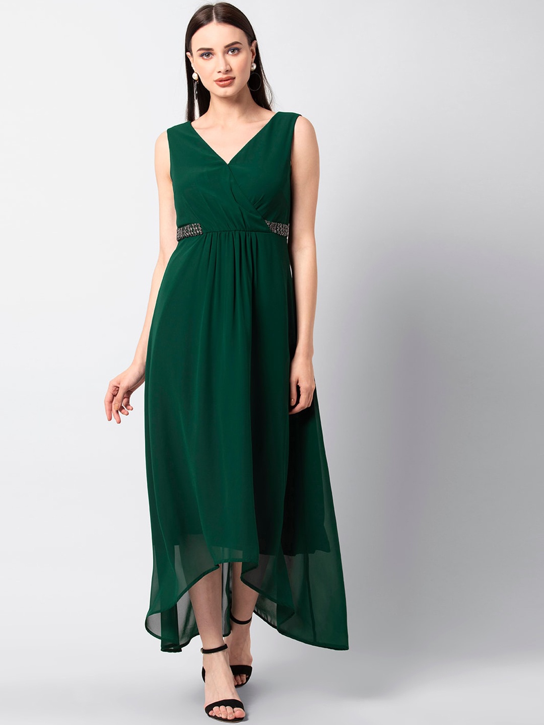 

FabAlley Women Green Solid Maxi Dress