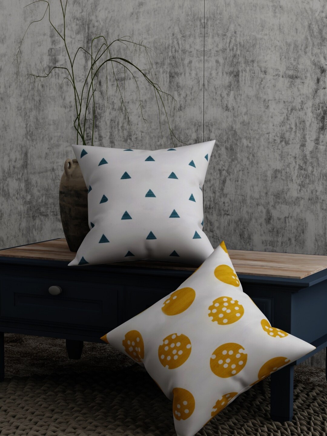 

EverHOME White & Yellow Set of 2 Geometric Square Cushion Covers