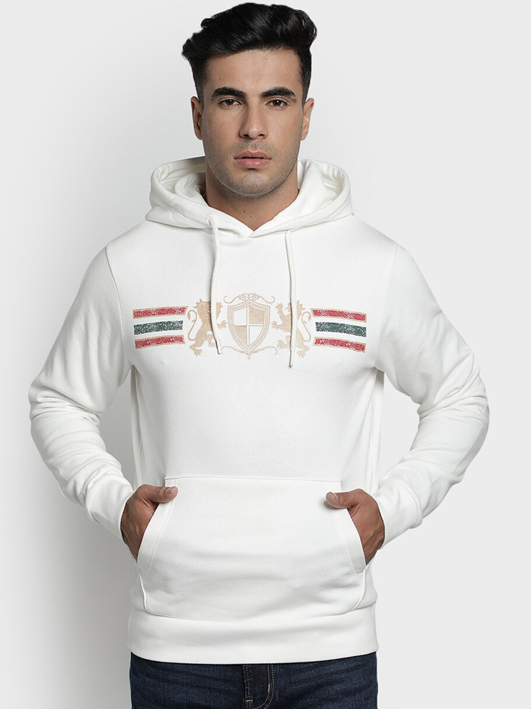 

Red Tape Men Off-White Printed Hooded Sweatshirt