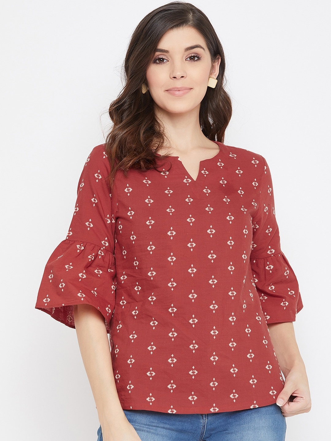

Color Cocktail Women Red Printed Pure Cotton Top
