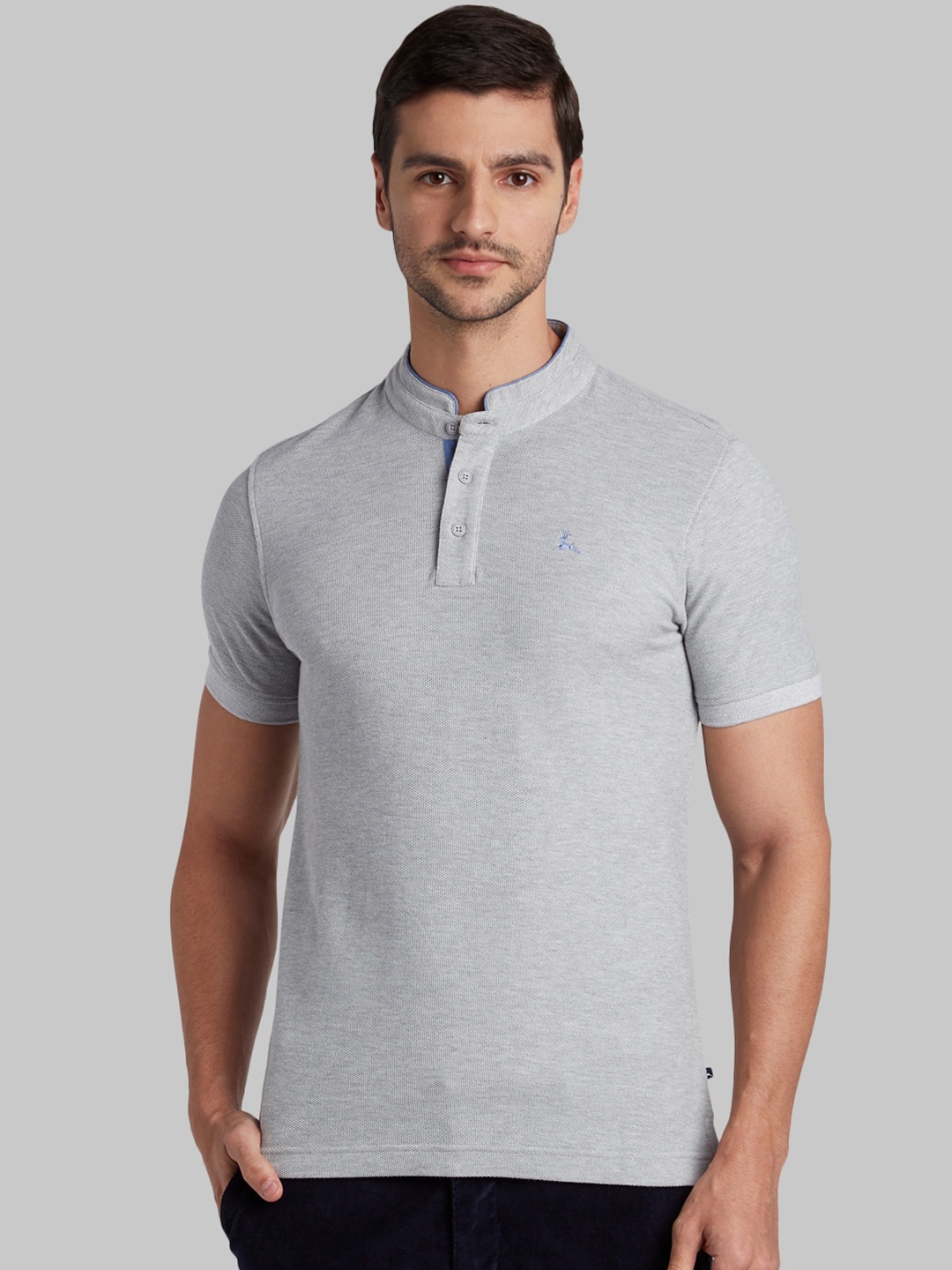 

Parx Men Grey Solid Mandarin Collar T-shirt