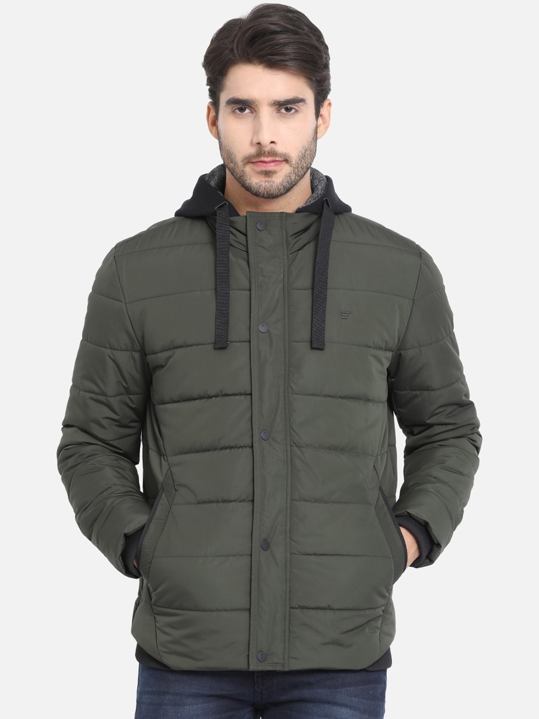 

t-base Men Olive Green Solid Lightweight Padded Jacket