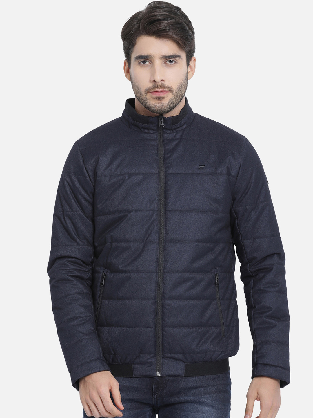 

t-base Men Navy Blue Solid Lightweight Puffer Jacket