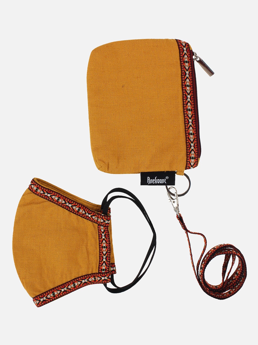 

Anekaant Women 3-Ply Mustard Yellow Solid Cotton Reusable Mask with Sling Bag