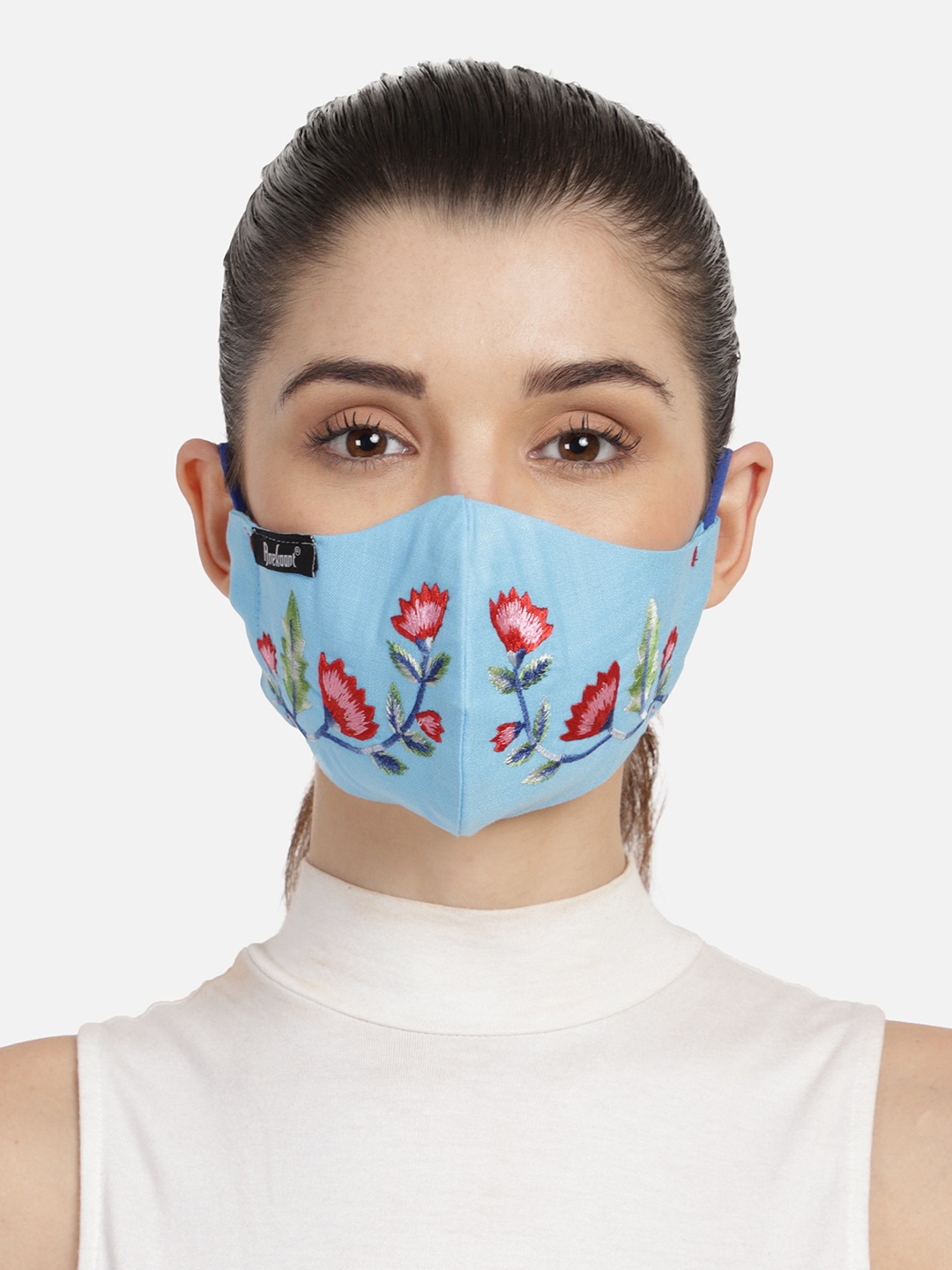 

Anekaant Women Blue Single 3-Ply Floral Embroidered Fashion Mask