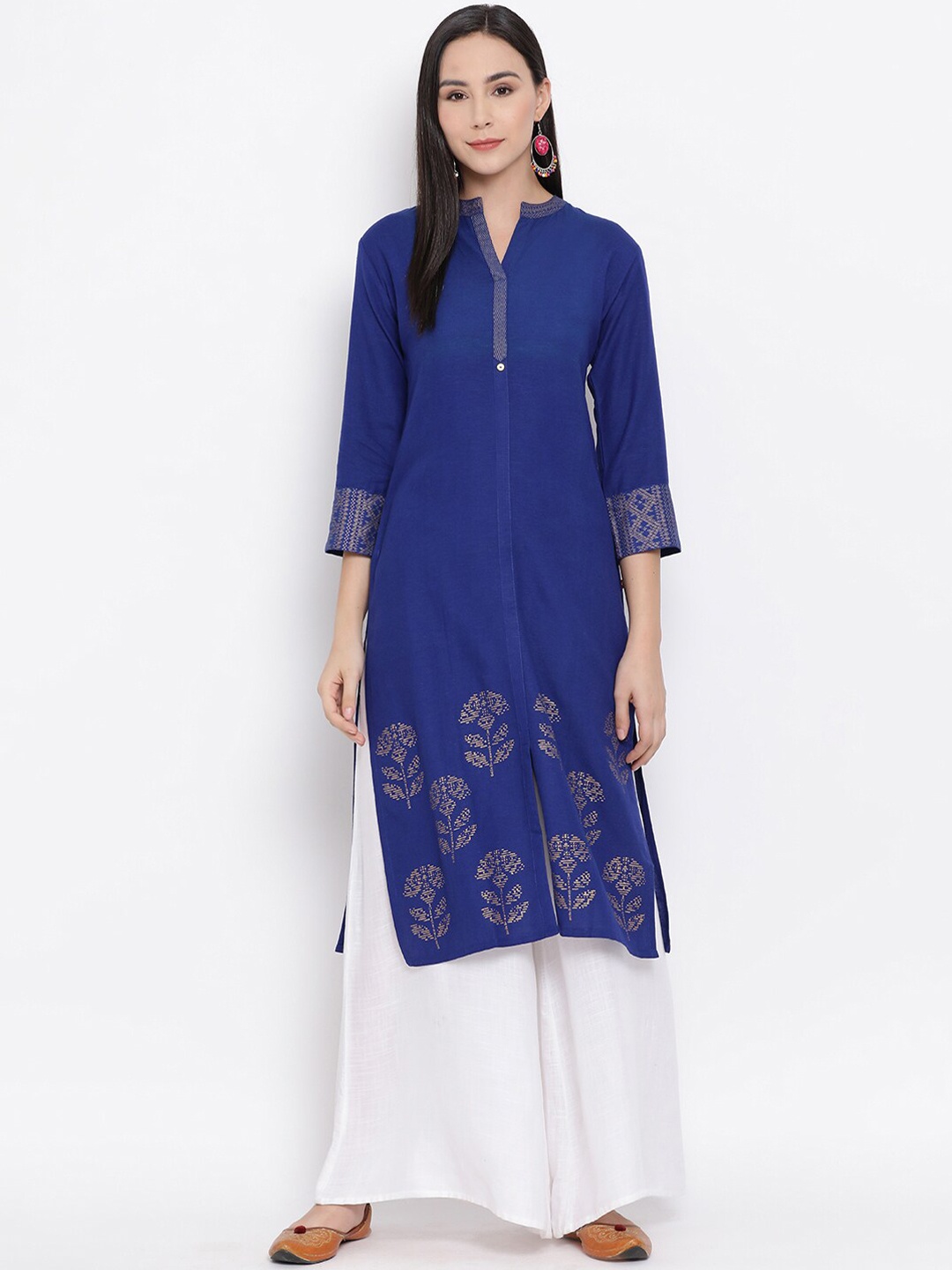 

Span Women Blue Printed Straight Kurta