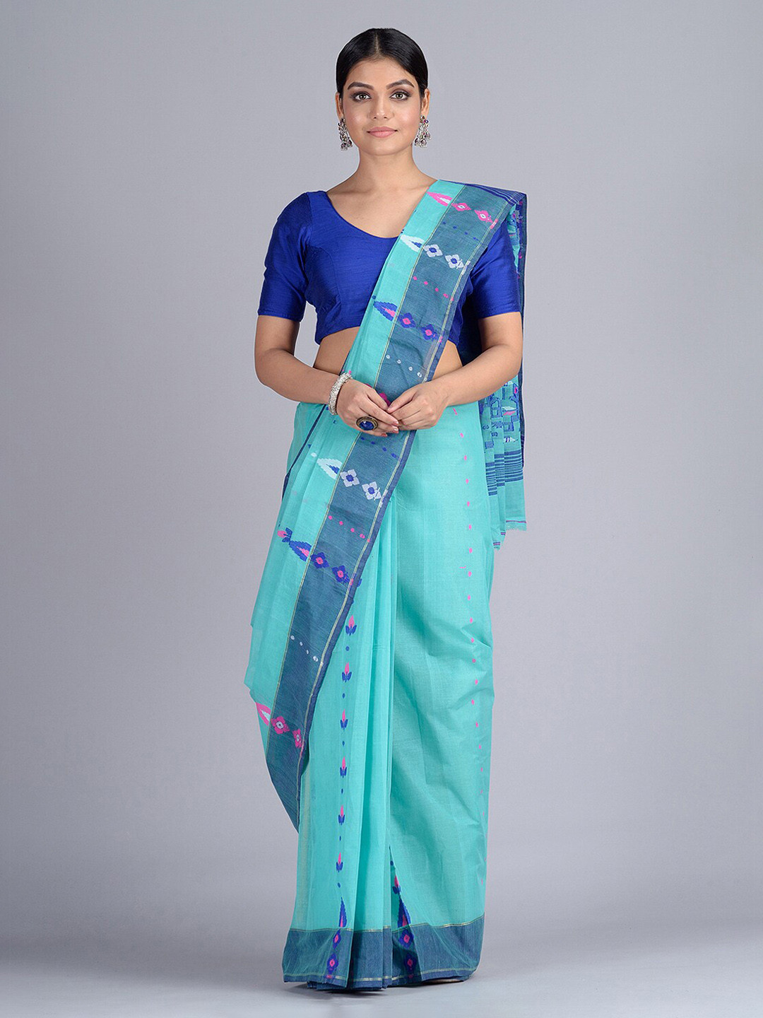

Mitera Blue Pure Cotton Woven Design Taant Saree