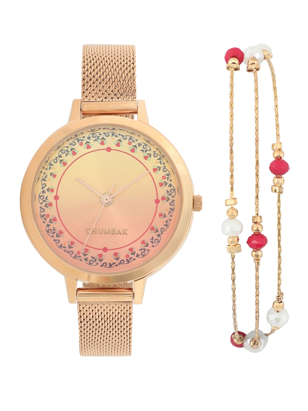 

TEAL BY CHUMBAK Women Gold-Toned Analogue Watch With Set of 3 Bracelets
