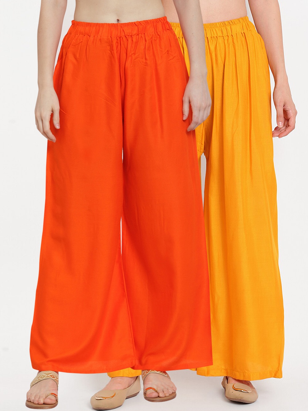 

TAG 7 Women Pack Of 2 Solid Straight Palazzos, Orange