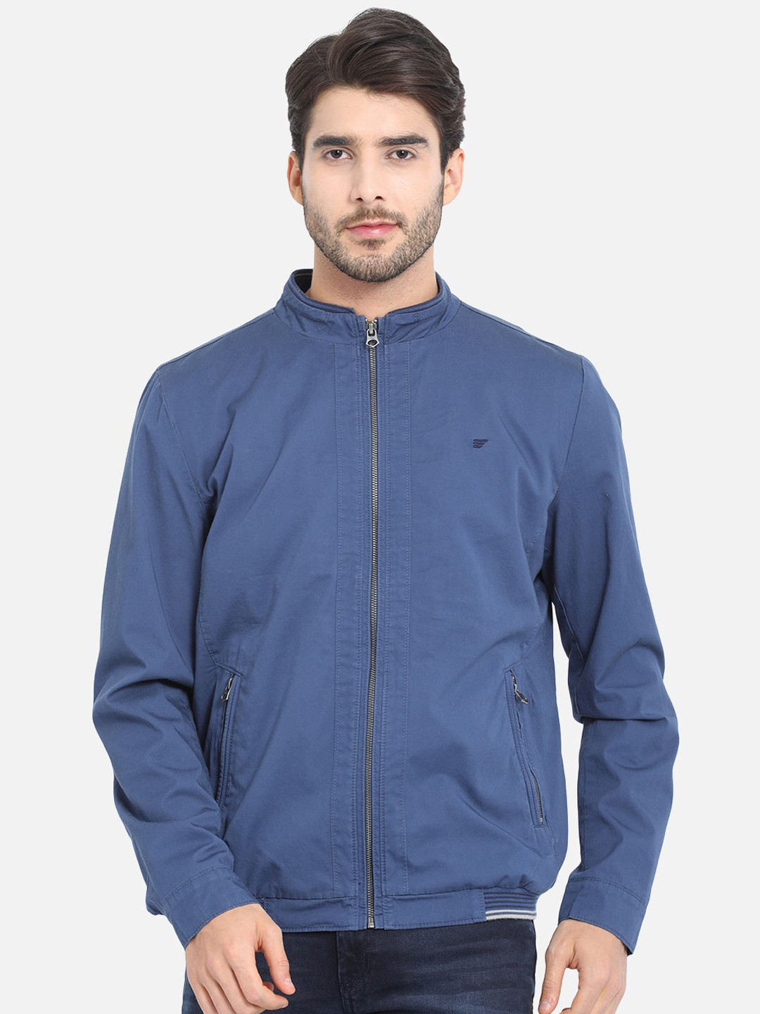 

t-base Men Blue Solid Lightweight Bomber Jacket