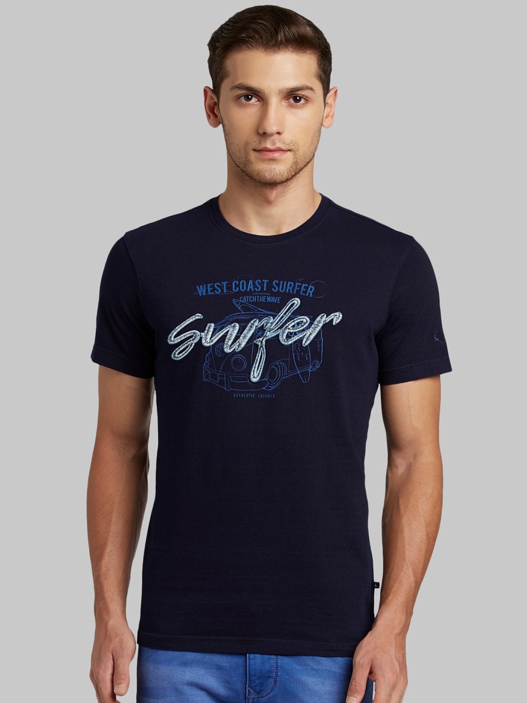 

Parx Men Navy Blue Printed Round Neck T-shirt
