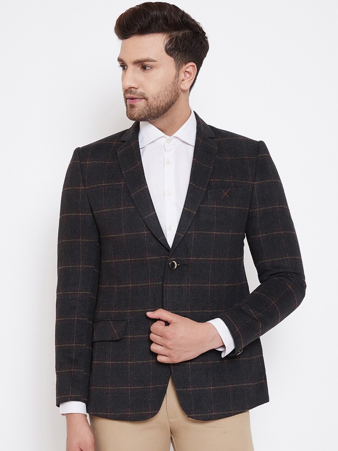 

Spirit Men Charcoal Grey Checked Sustainable Tailored Fit Blazer