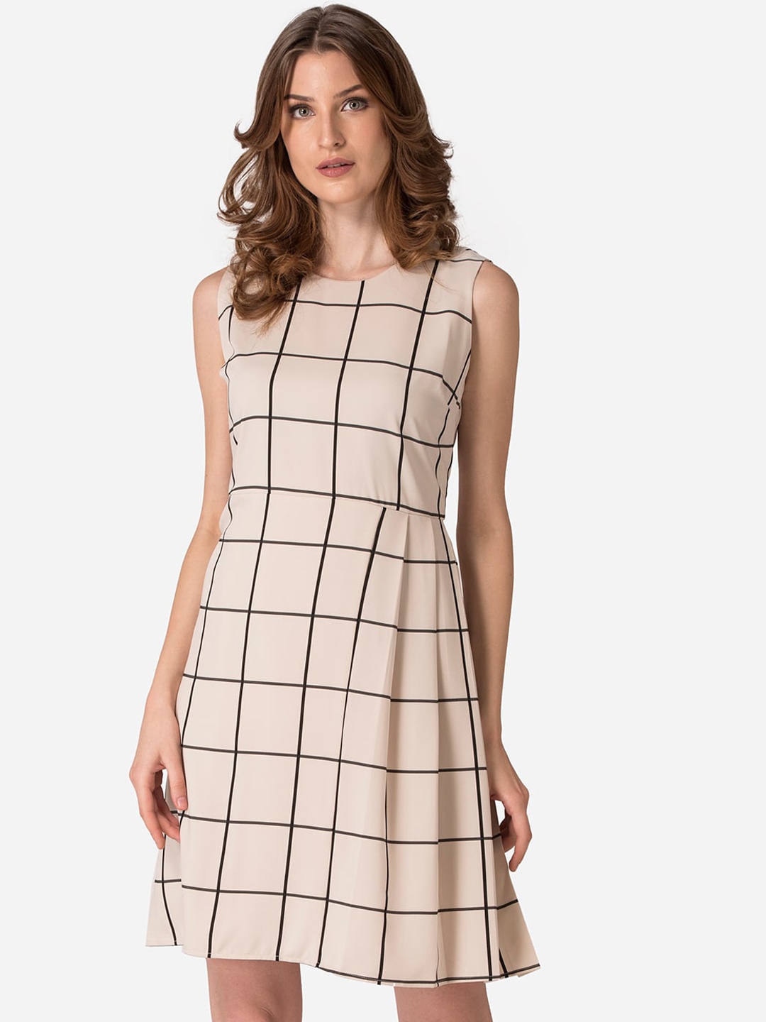 

Mode by Red Tape Women Cream-Coloured Checked A-Line Dress