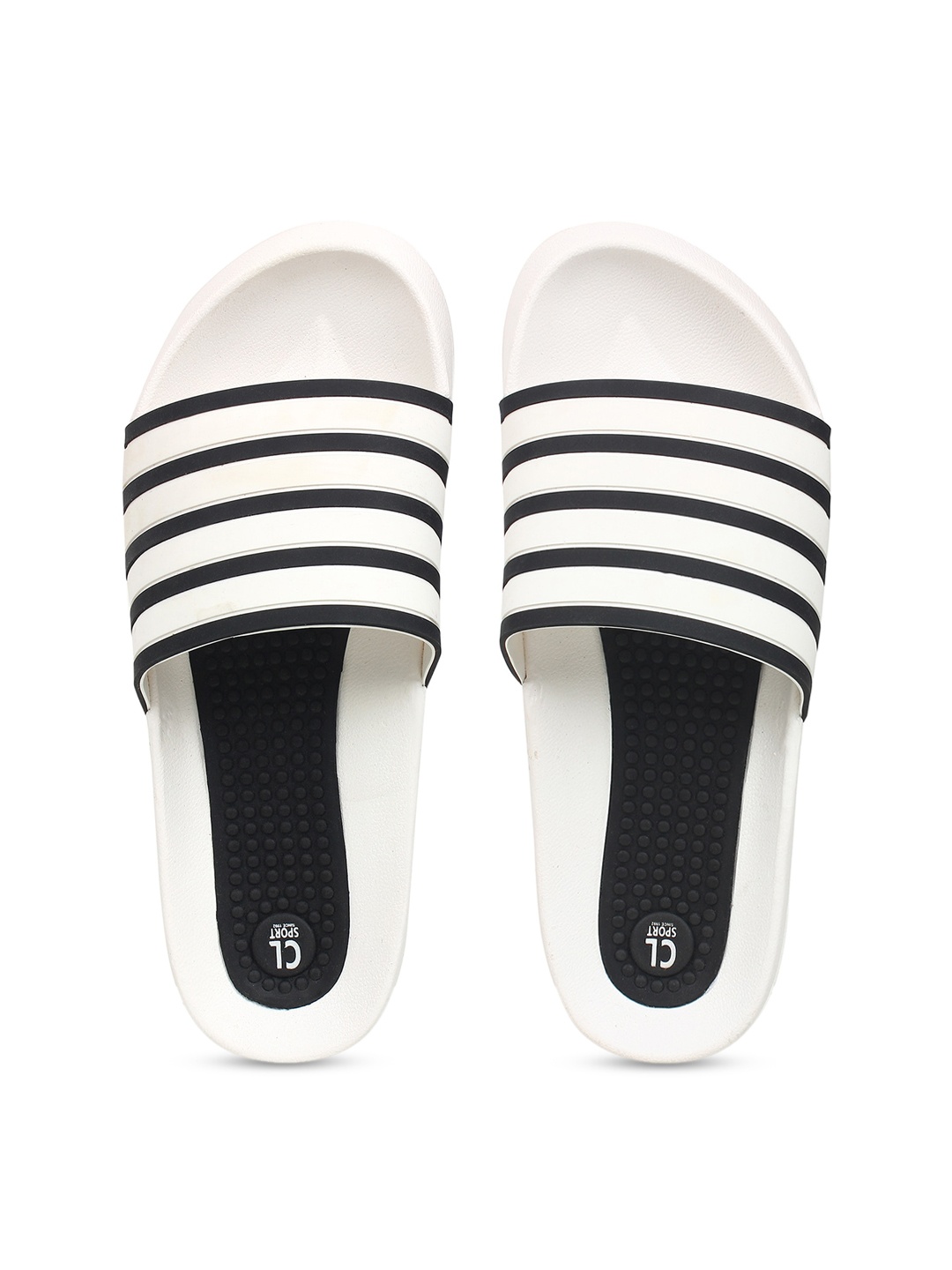 

Carlton London sports Men White & Black Striped Sliders