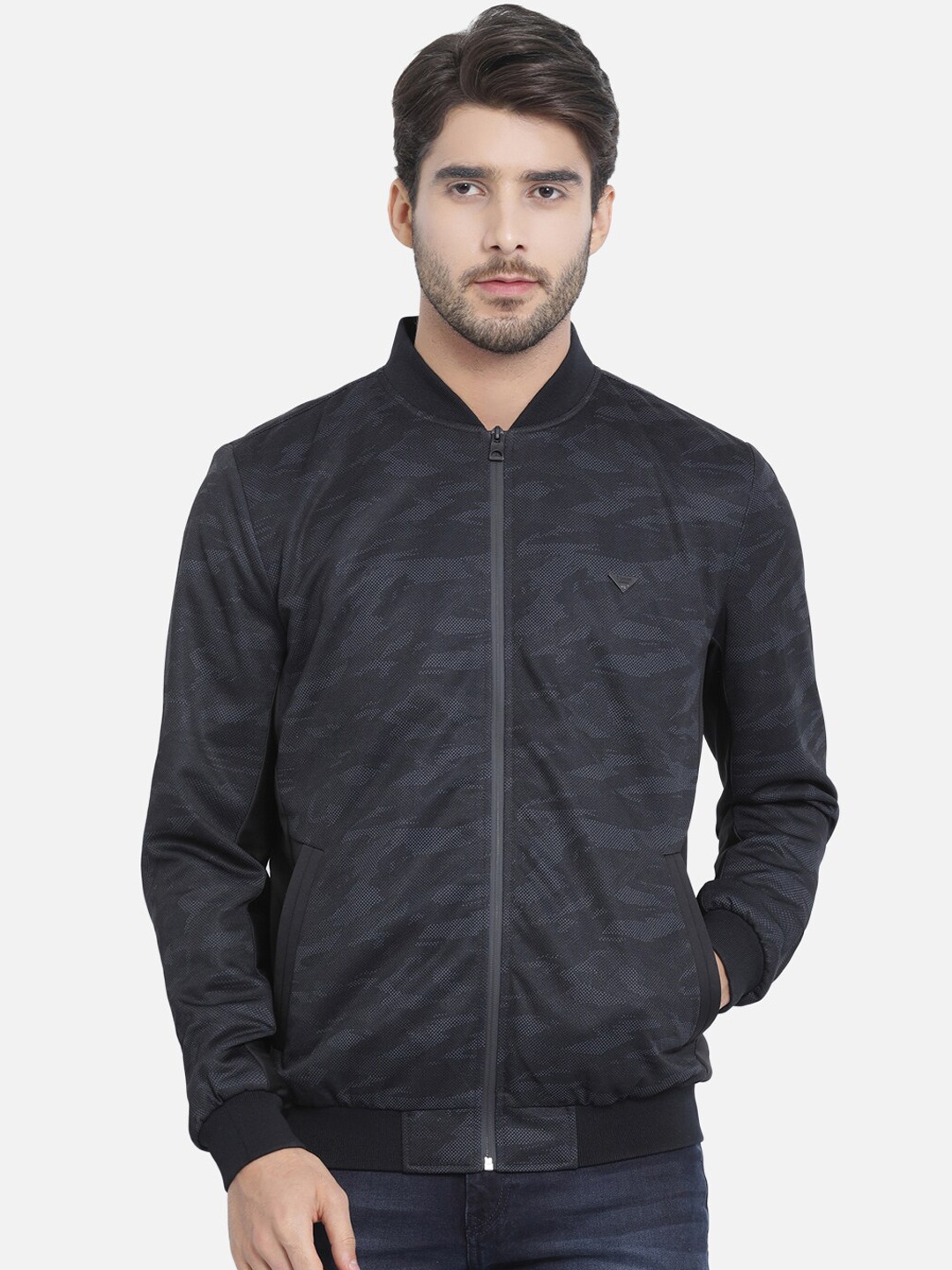 

t-base Men Black Printed Lightweight Bomber Jacket