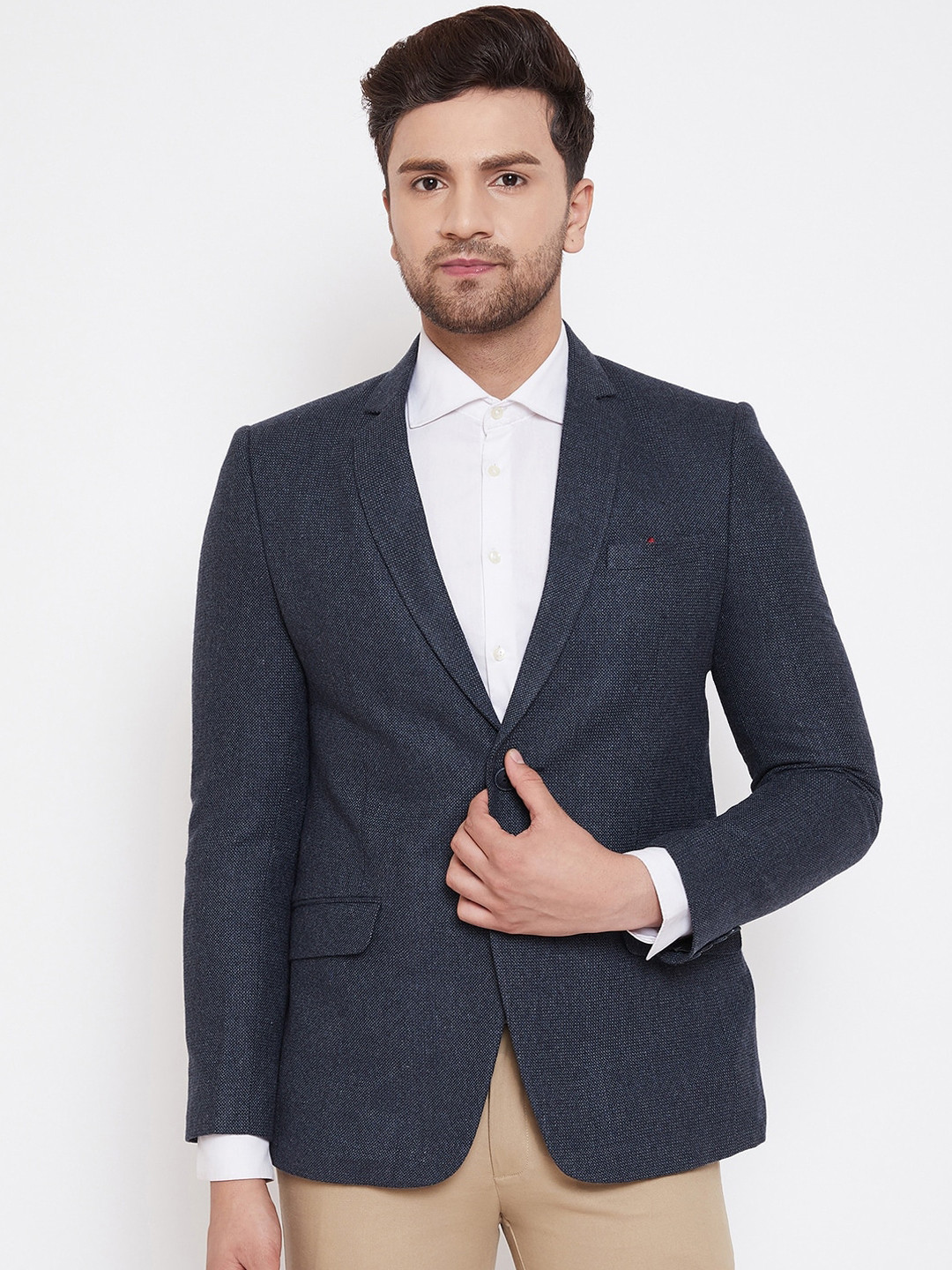 

Spirit Men Blue Solid Tailored-Fit Single-Breasted Sustainable Smart Casual Blazer