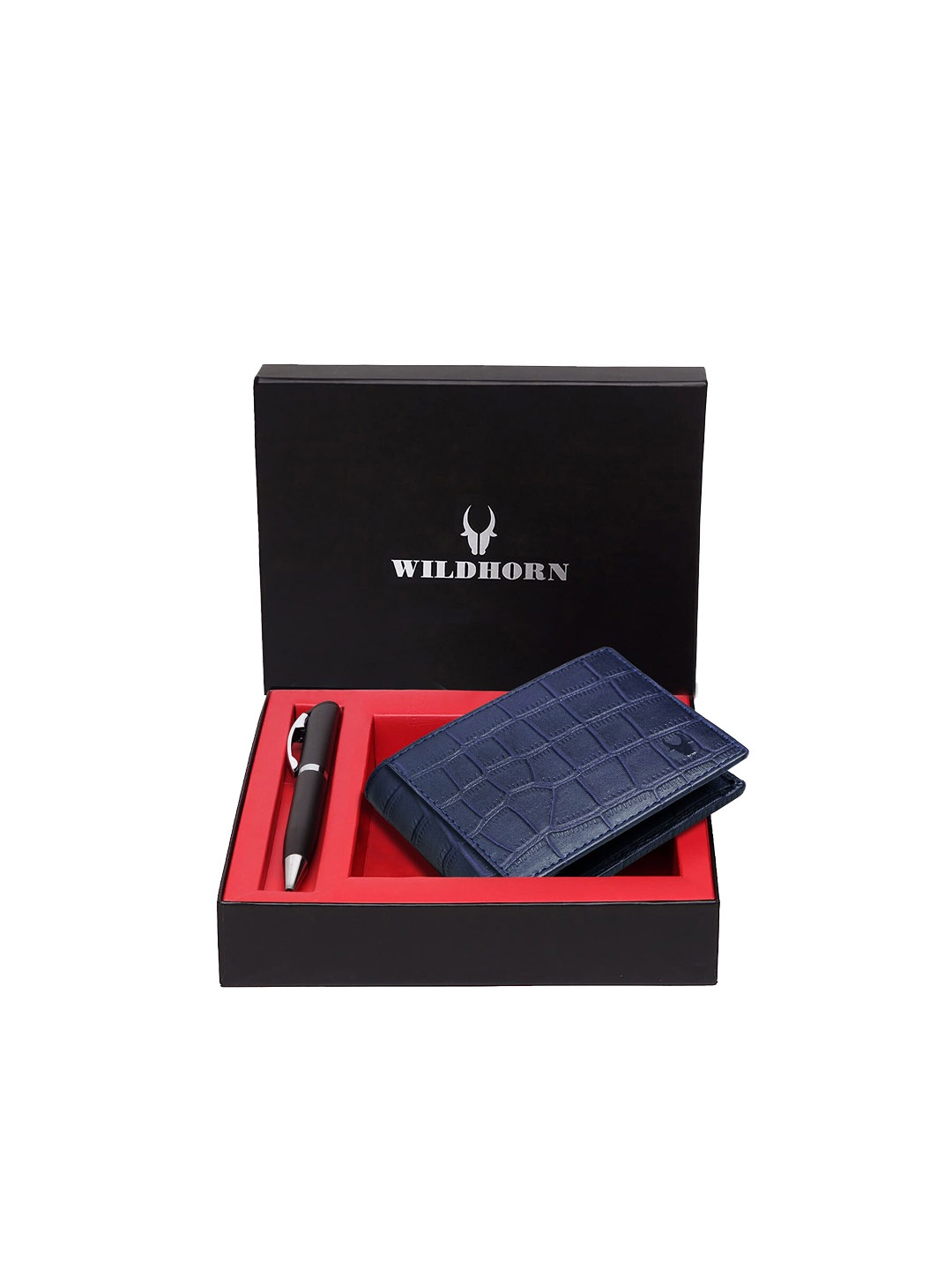 WildHorn Men Blue & Black RFID Protected Genuine Leather Accessory Gift Set