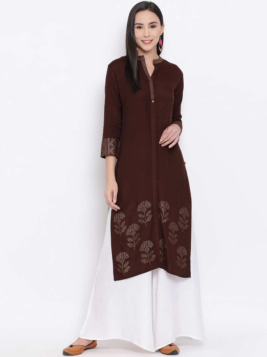 

Span Women Brown Printed Straight Kurta