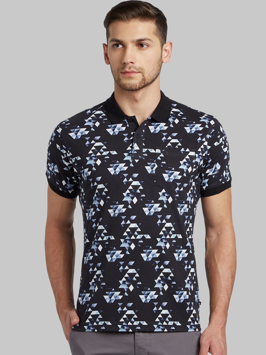 

Parx Men Black Printed Polo Collar T-shirt