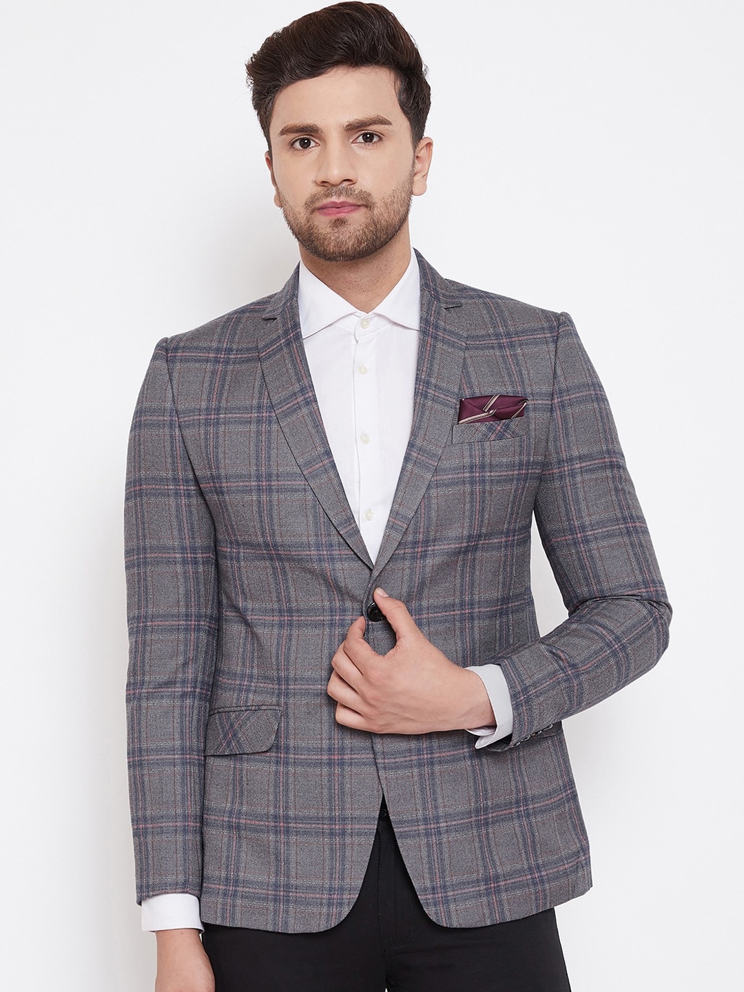 

Spirit Men Grey Checked Single Breasted Blazer
