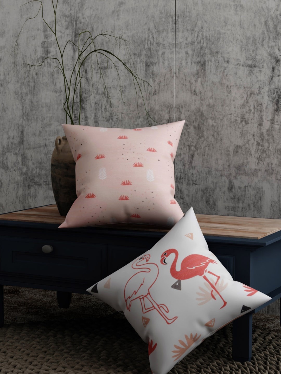 

EverHOME Off-White & Pink Set of 2 Flamingo Printed Square Cushion Covers