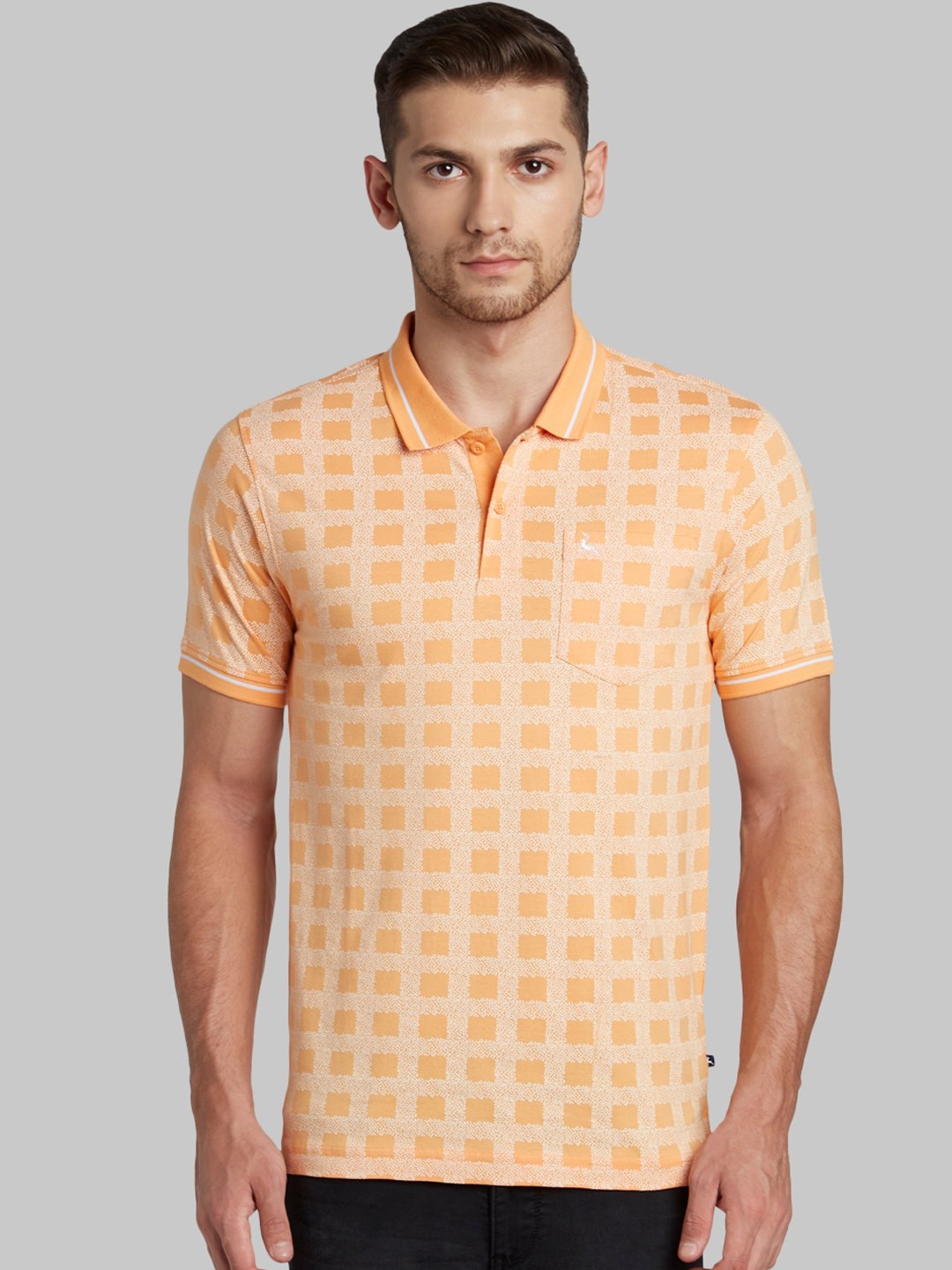 

Parx Men Orange & Off-White Printed Polo Collar T-shirt