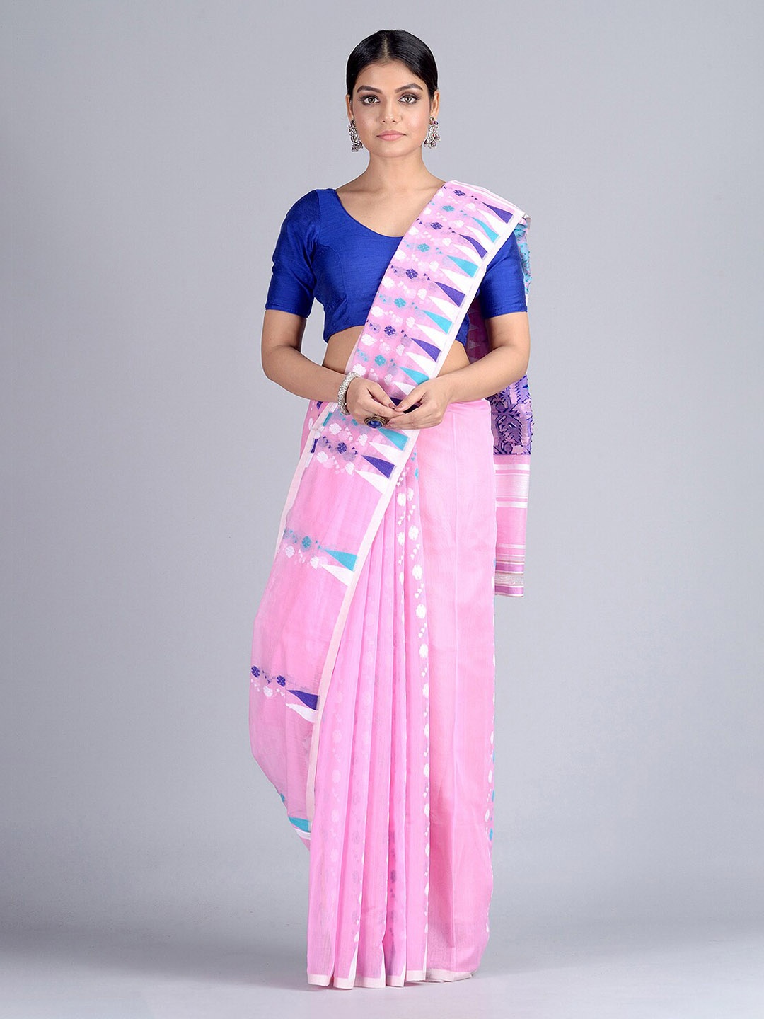 

Mitera Pink Silk Cotton Printed Jamdani Saree