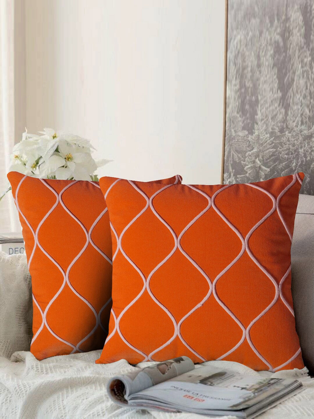 

aRDENMEAD Orange Set of 2 Embroidered Square Cushion Covers