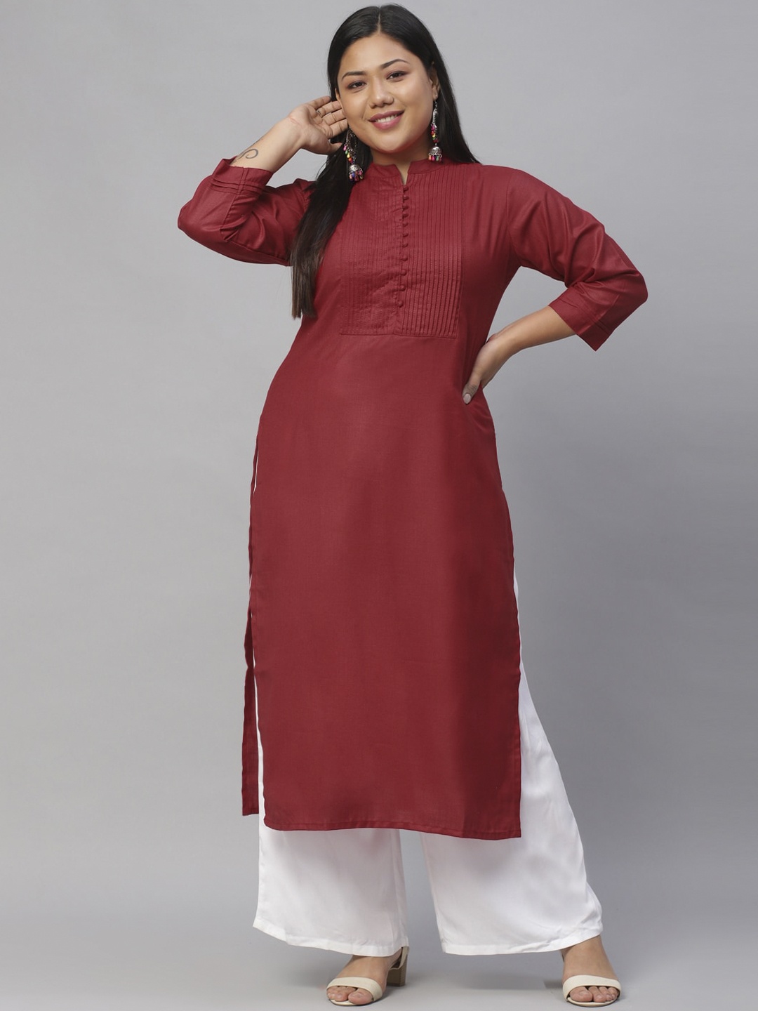 

EXTRA LOVE BY LIBAS Plus Size Women Maroon Cotton Kurta