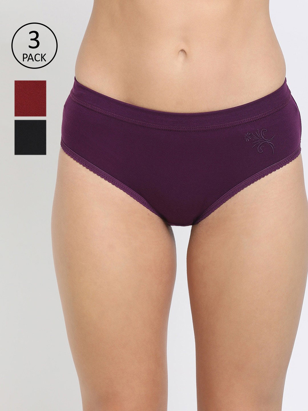 

DIXCY SCOTT Slimz Women Pack of 3 Assorted Mid-Rise Hipster Briefs PR119663, Purple