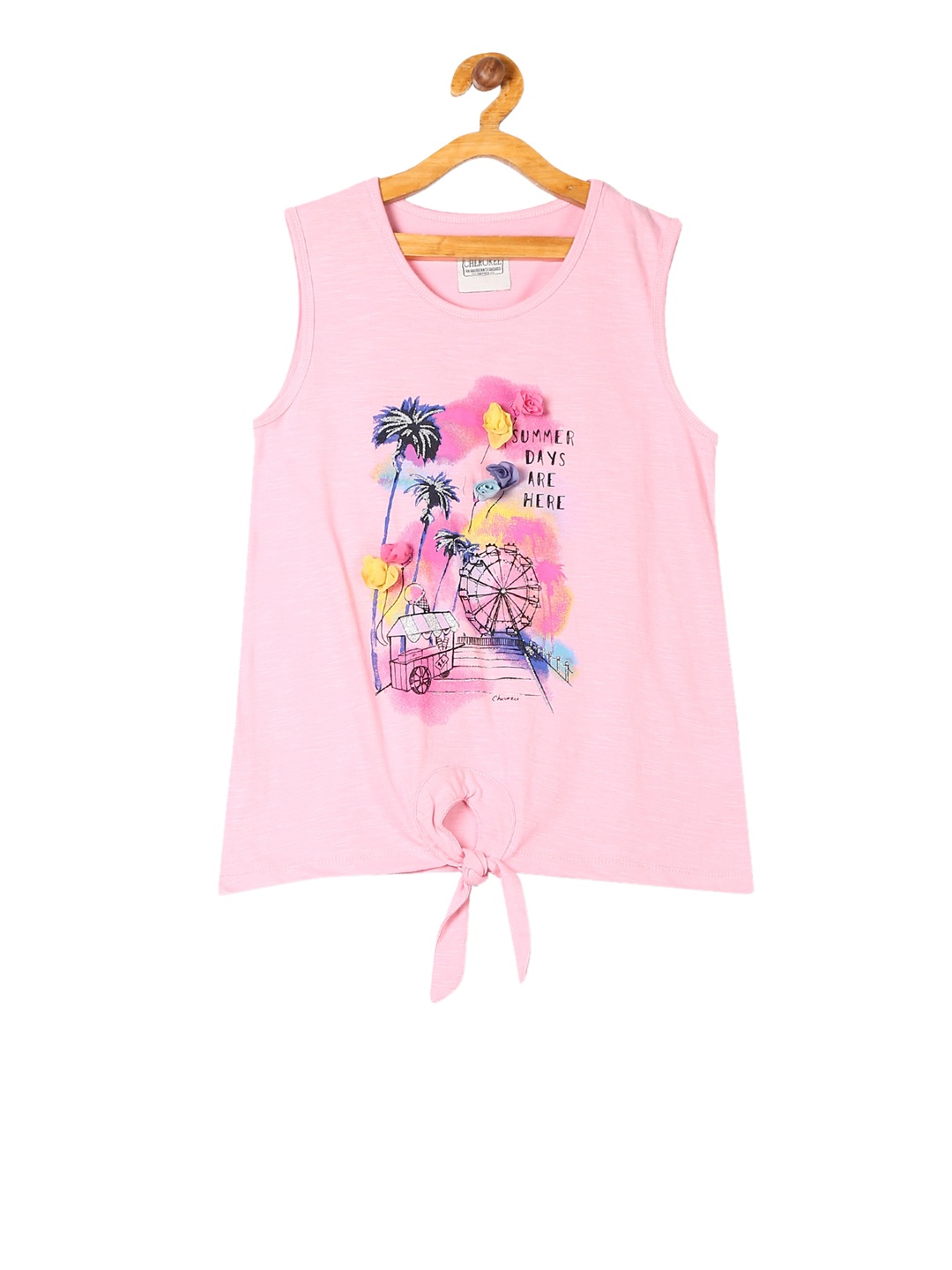 

Cherokee Girls Pink & Yellow Printed Top