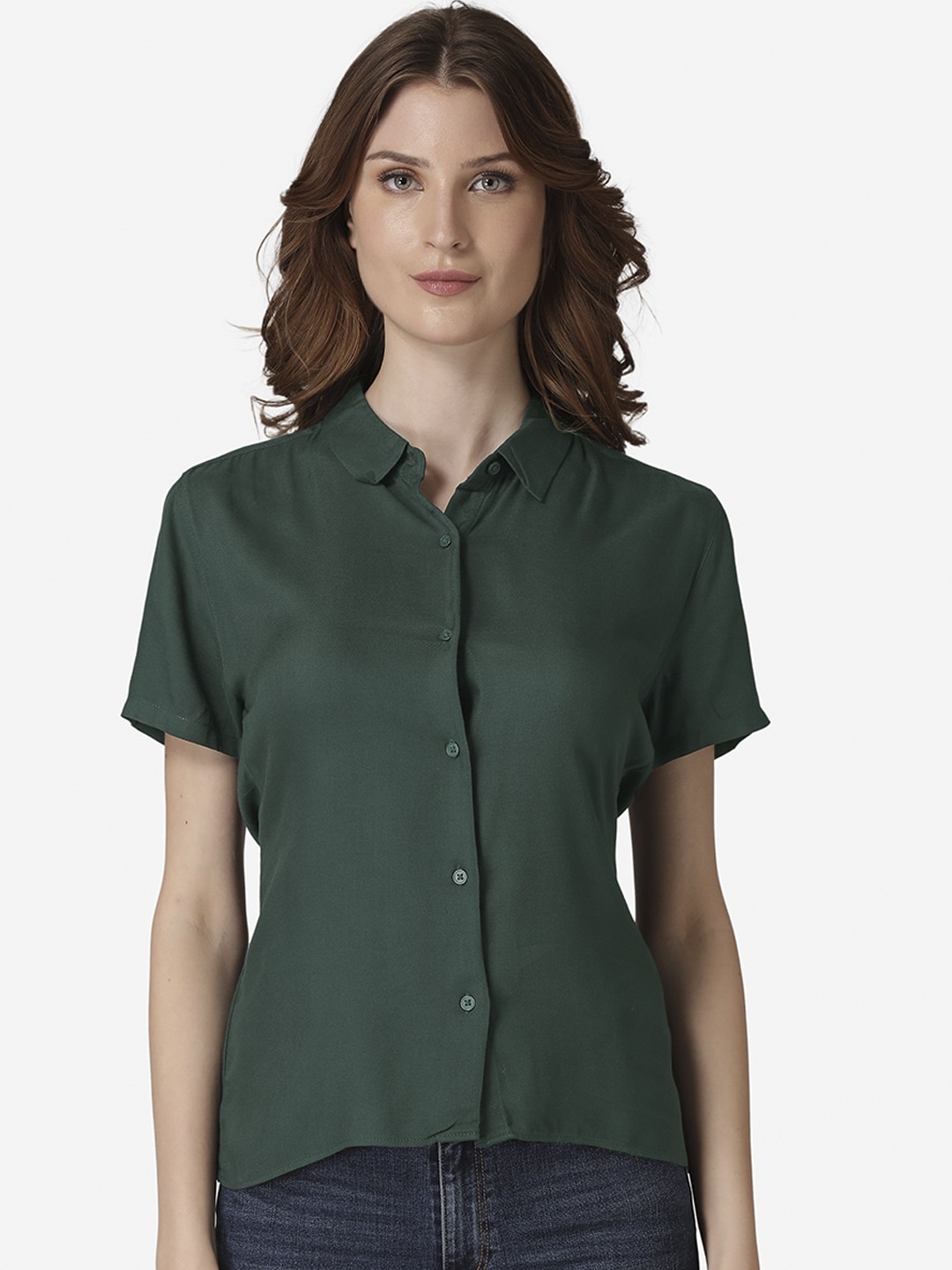

Mode by Red Tape Women Green Regular Fit Solid Casual Shirt