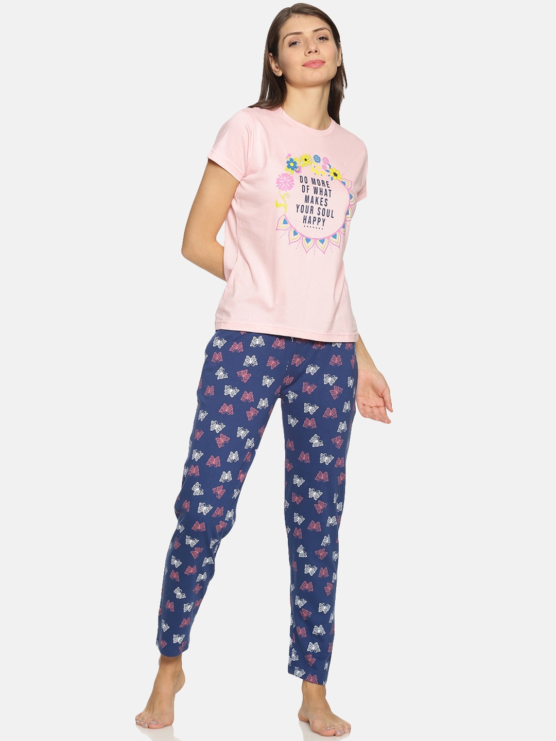 

Kryptic Women Pink & Blue Printed Night suit