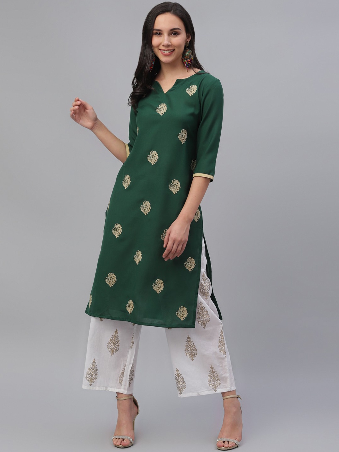 

Libas Women Green Embroidered Straight Kurta