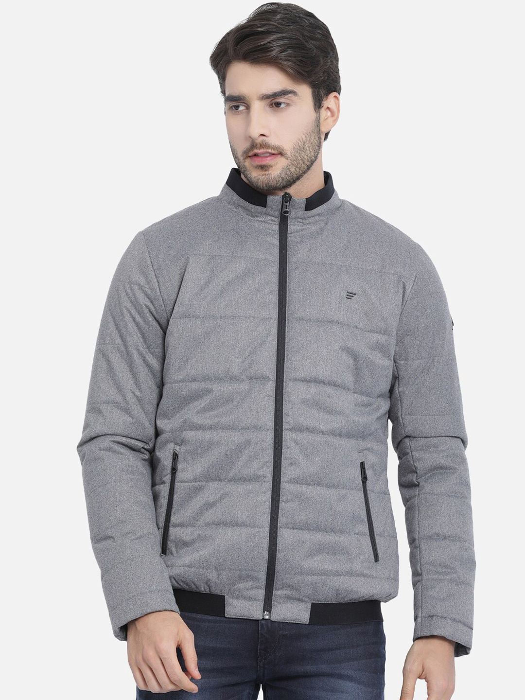 t-base Men Grey Solid Lightweight Padded Jacket