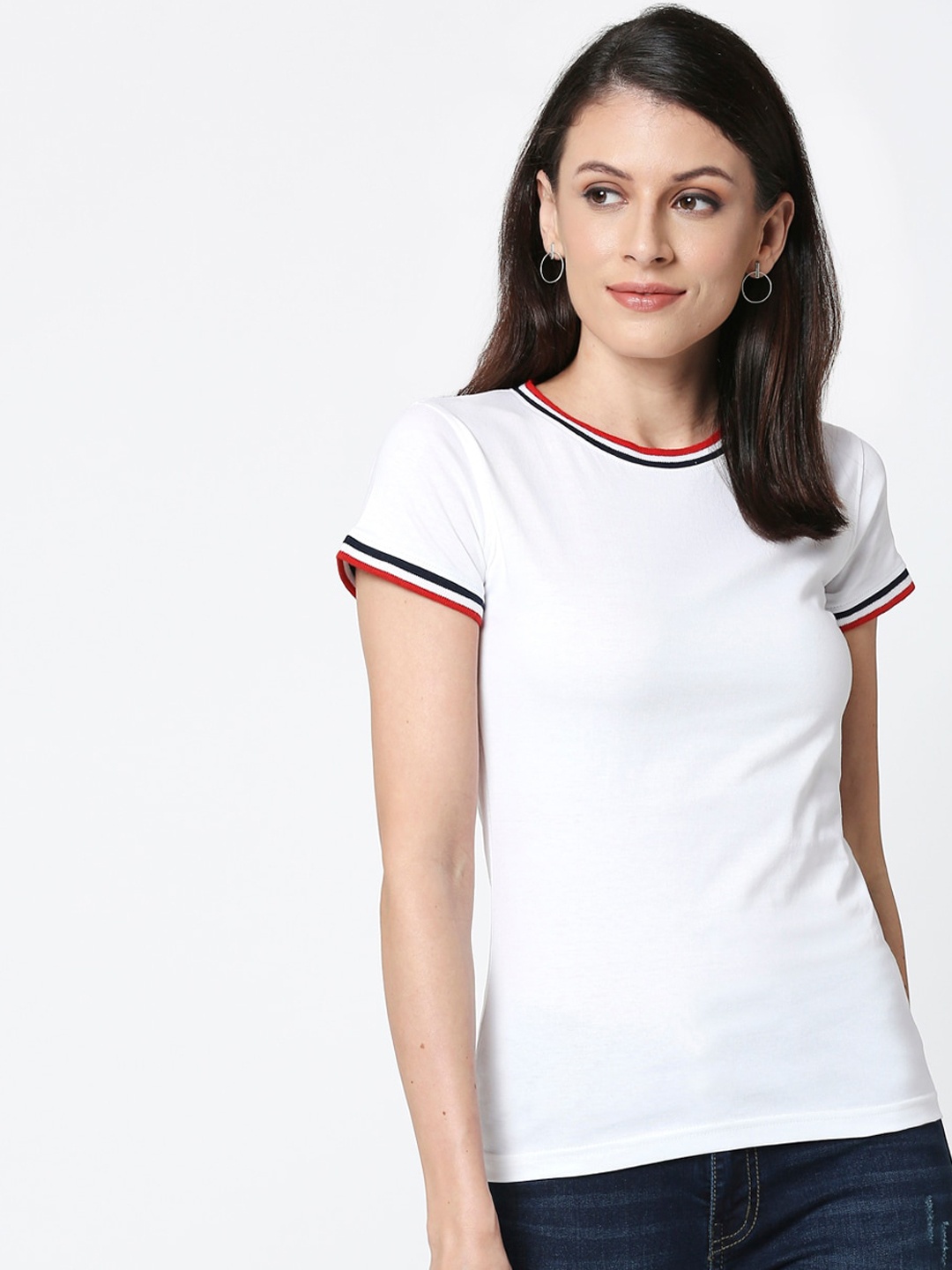 

Bewakoof Women White Solid Round Neck T-shirt