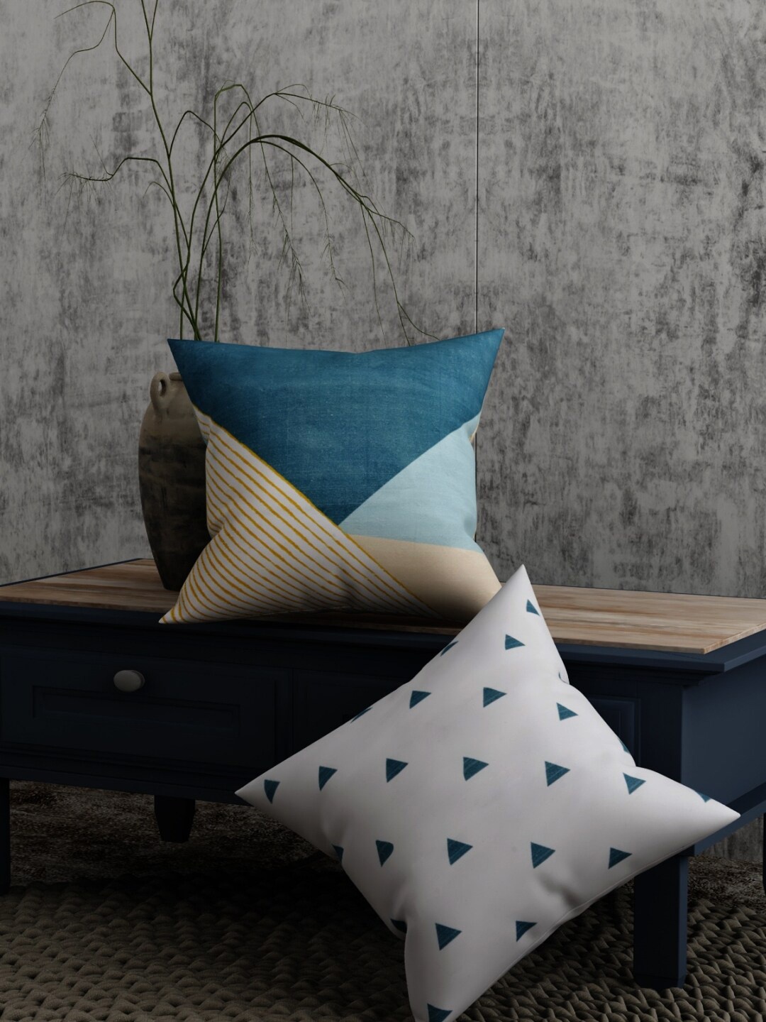 

EverHOME White & Blue Set of 2 Geometric Square Cushion Covers