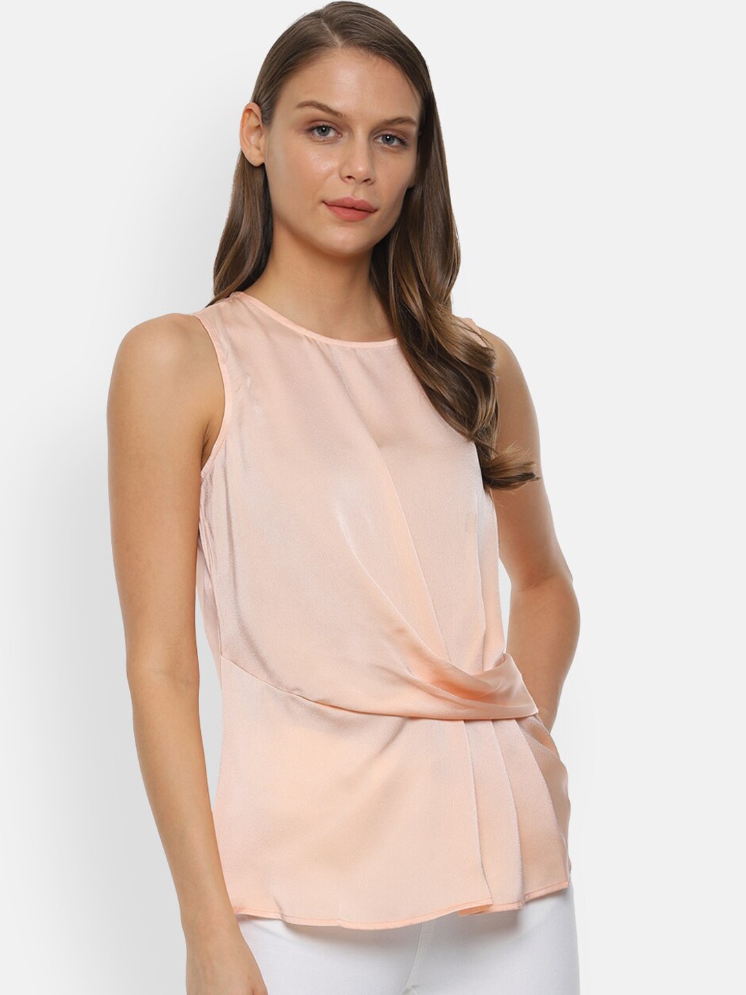 

Van Heusen Woman Women Peach-Coloured Solid Wrap Top
