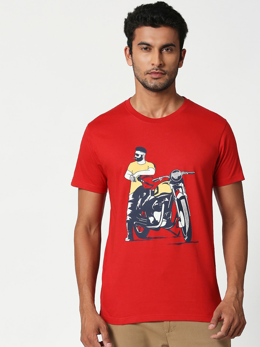 

Bewakoof Men Red Printed Round Neck T-shirt