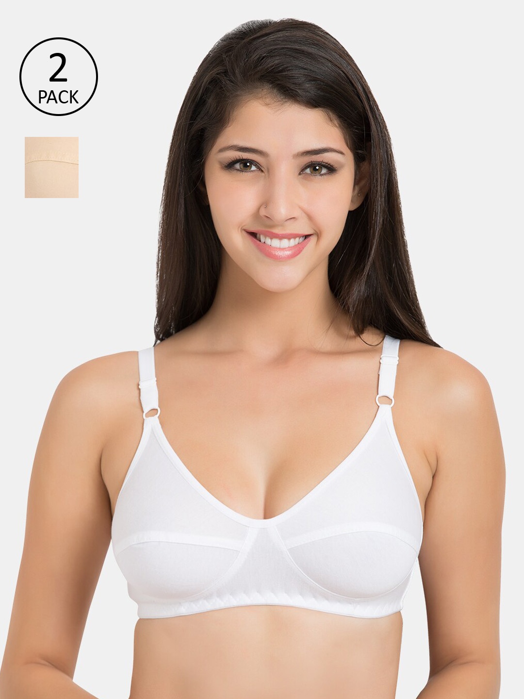 

Souminie White & Beige Pack of 2 Non-Wired Non Padded Everyday Bra SLY-935-WH-2PC-SK-30B