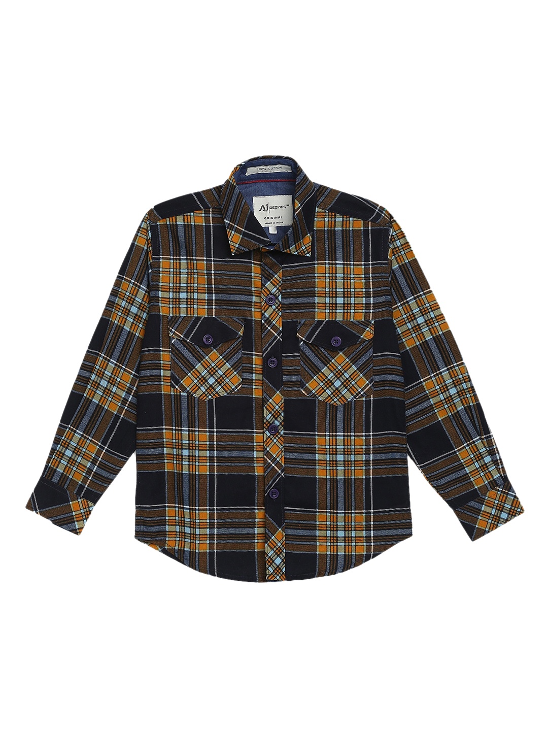 

Aj DEZInES Boys Mustard Yellow & Black Regular Fit Checked Party Shirt